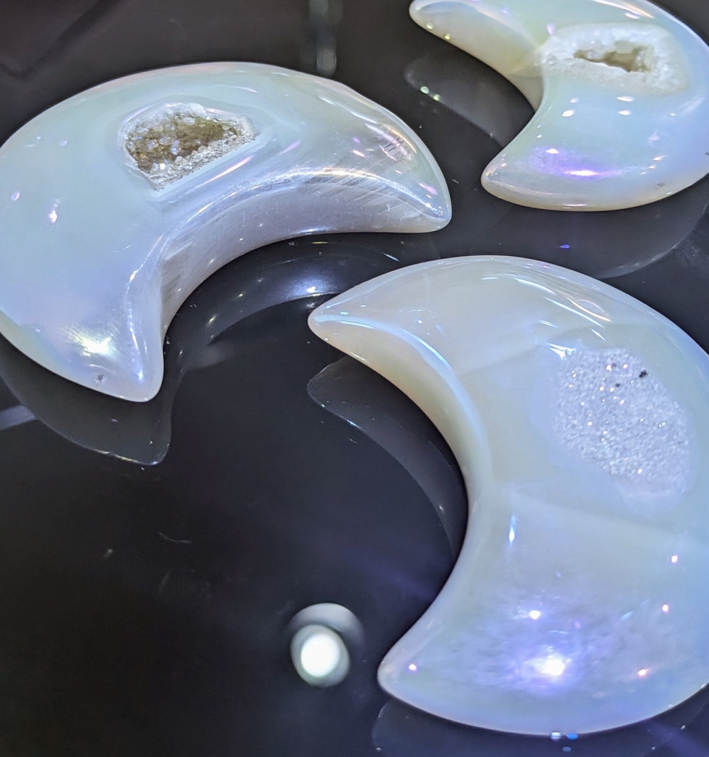 Aura Quartz Crescent Moon with Druzy Center All Tribes Treasures