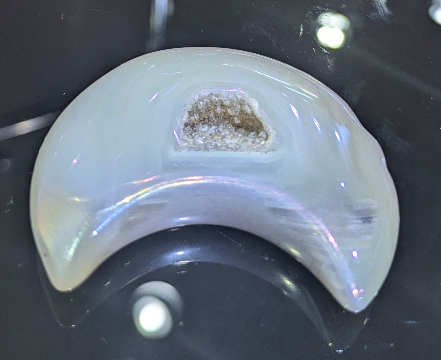 Aura Quartz Crescent Moon with Druzy Center All Tribes Treasures