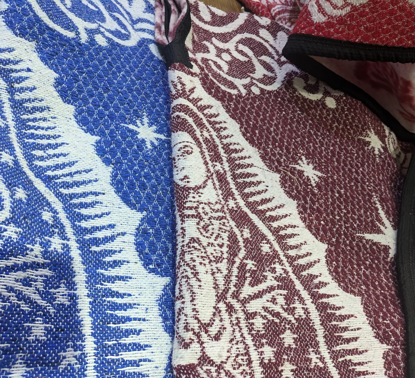 Handwoven Guadalupe Poncho | Red, Maroon, Blue | Eco-Friendly All Tribes Treasures