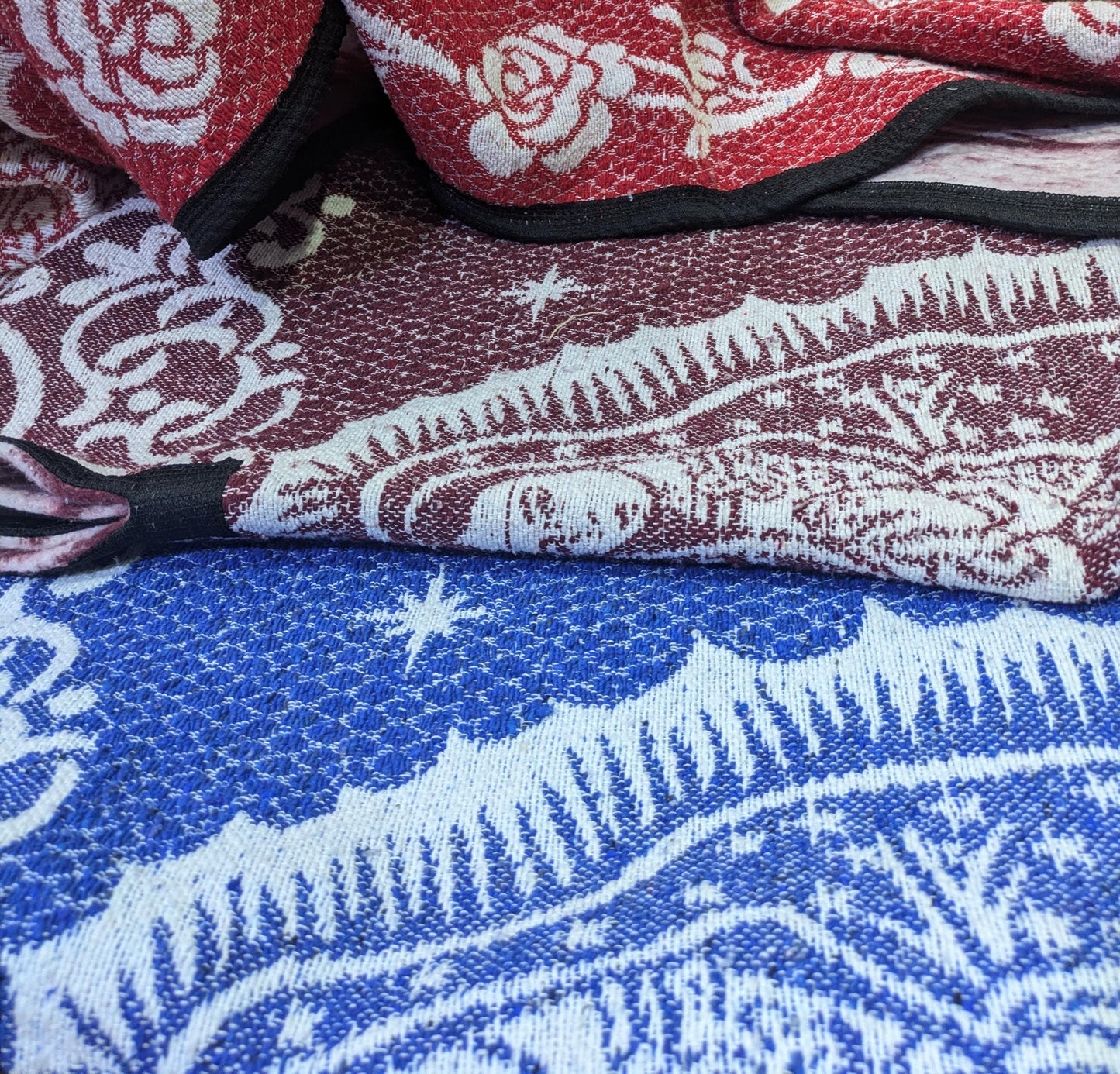 Handwoven Guadalupe Poncho | Red, Maroon, Blue | Eco-Friendly All Tribes Treasures