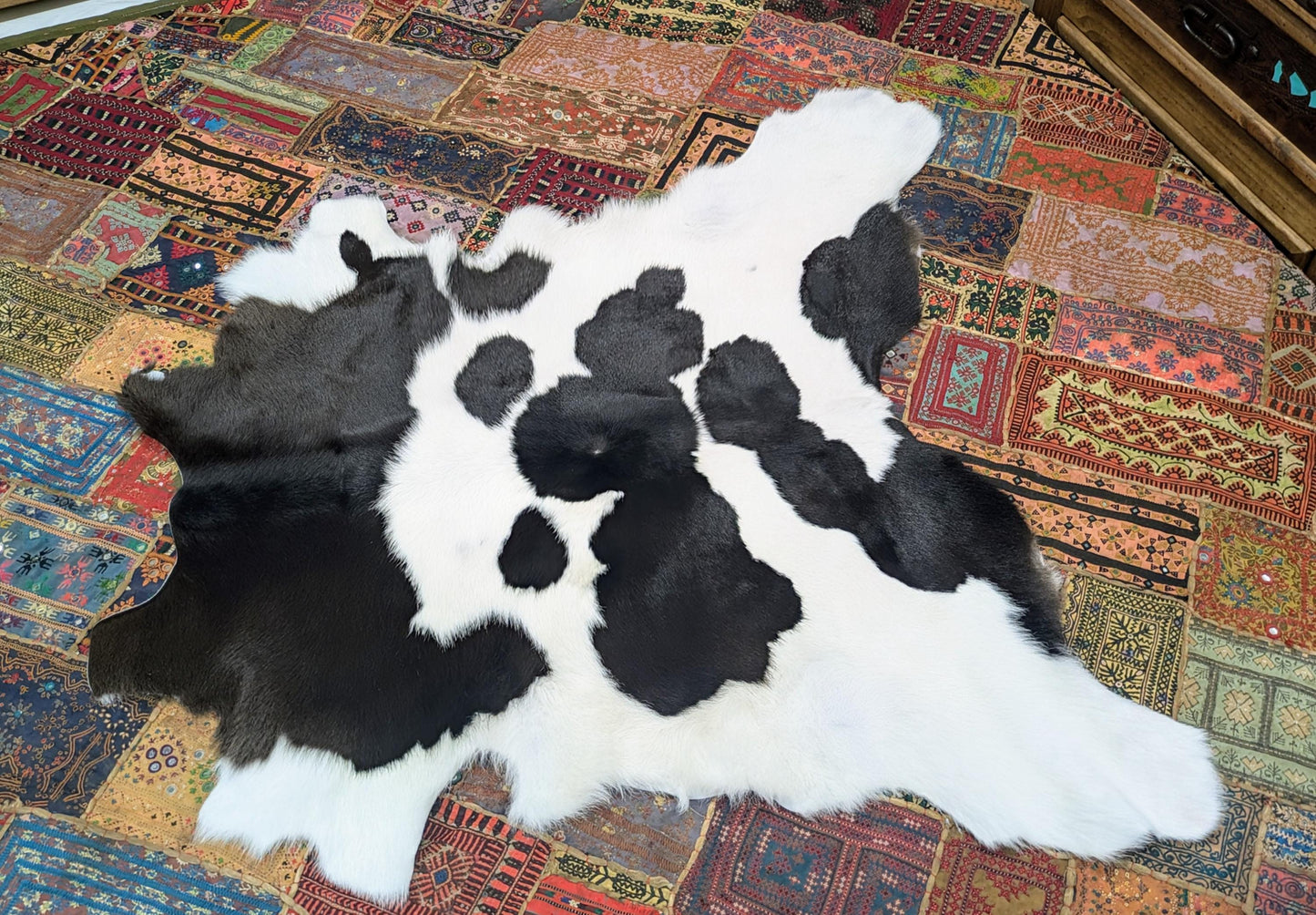 Decorative Calf Fur Rug with Suede Back, Handcrafted in Brazil All Tribes Treasures