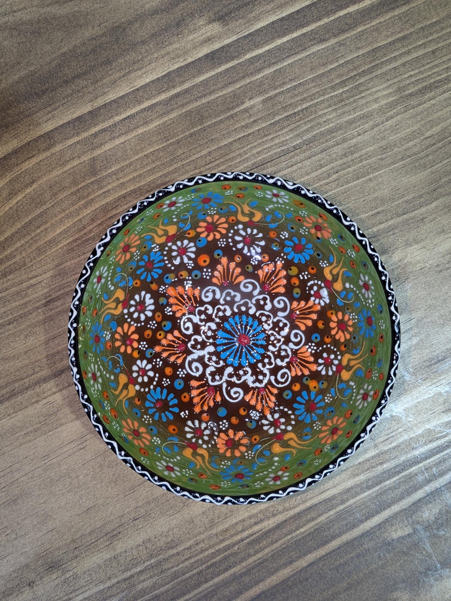 Hand-Painted Decorative Bowl with Green Brown Mandala All Tribes Treasures