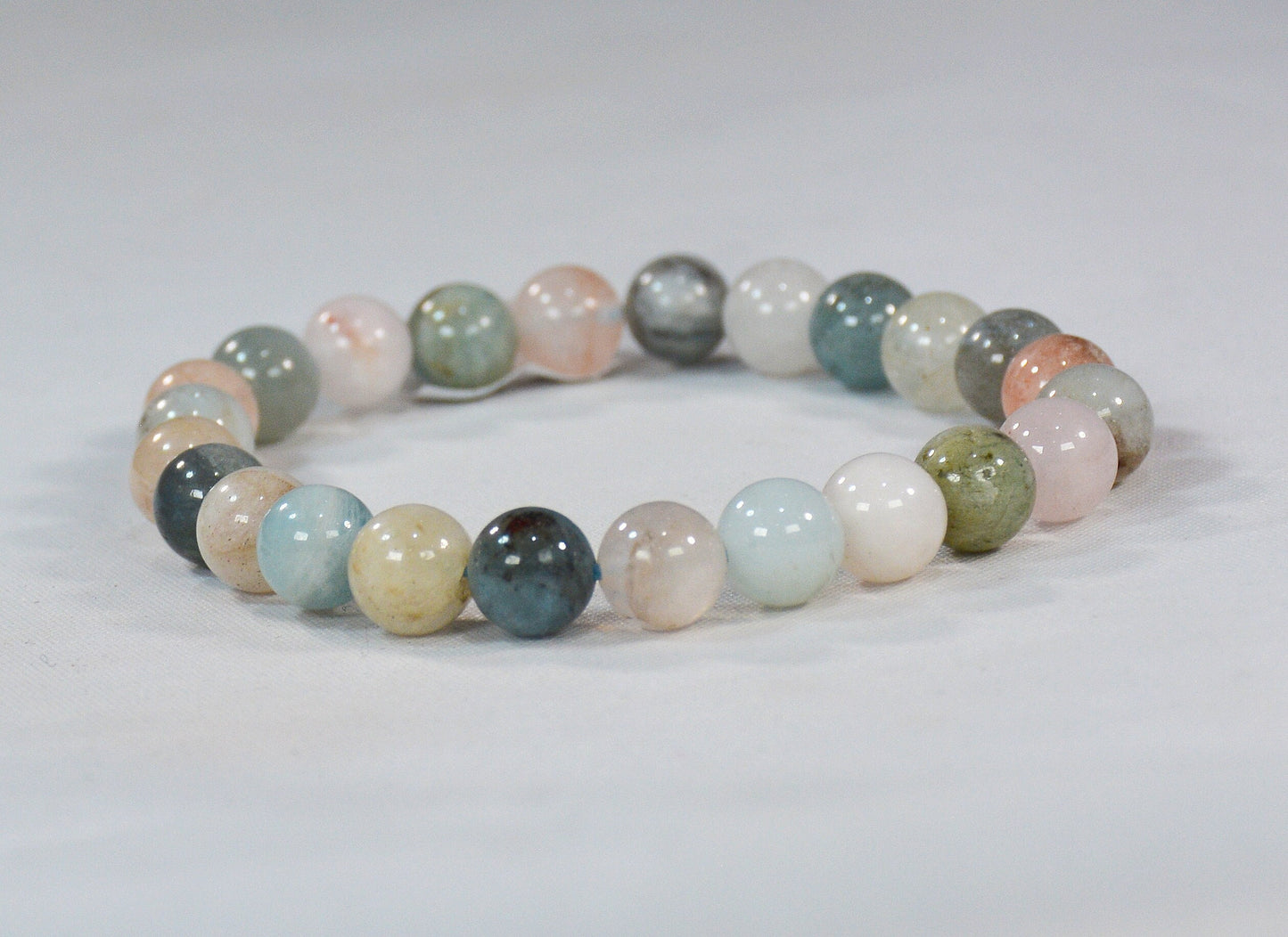 8mm Tri-Color Beryl Stretch Bracelet – Morganite, Goshenite, Aquamarine All Tribes Treasures