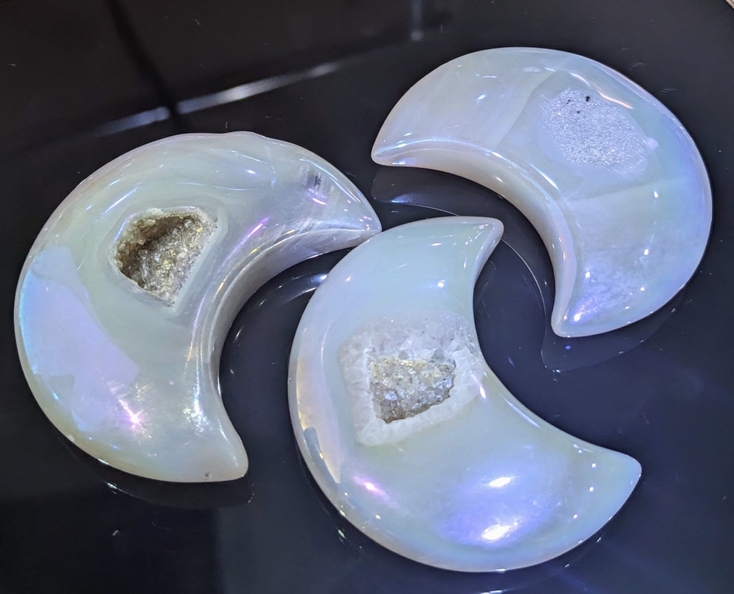 Aura Quartz Crescent Moon with Druzy Center All Tribes Treasures