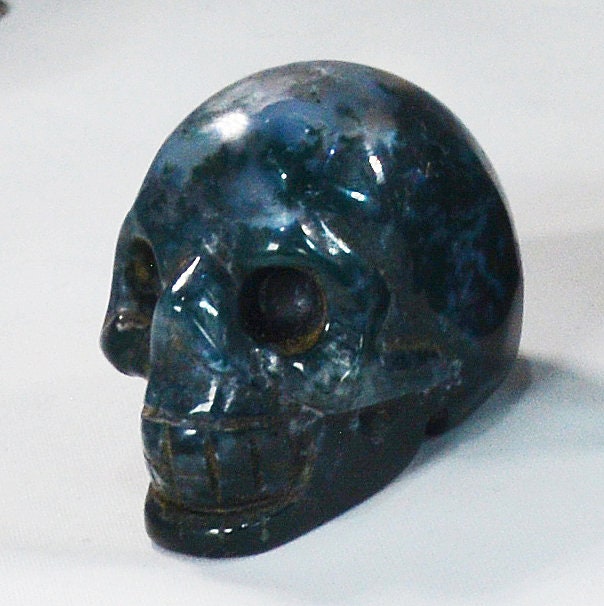 Moss Agate Skull for Growth & Balance All Tribes Treasures