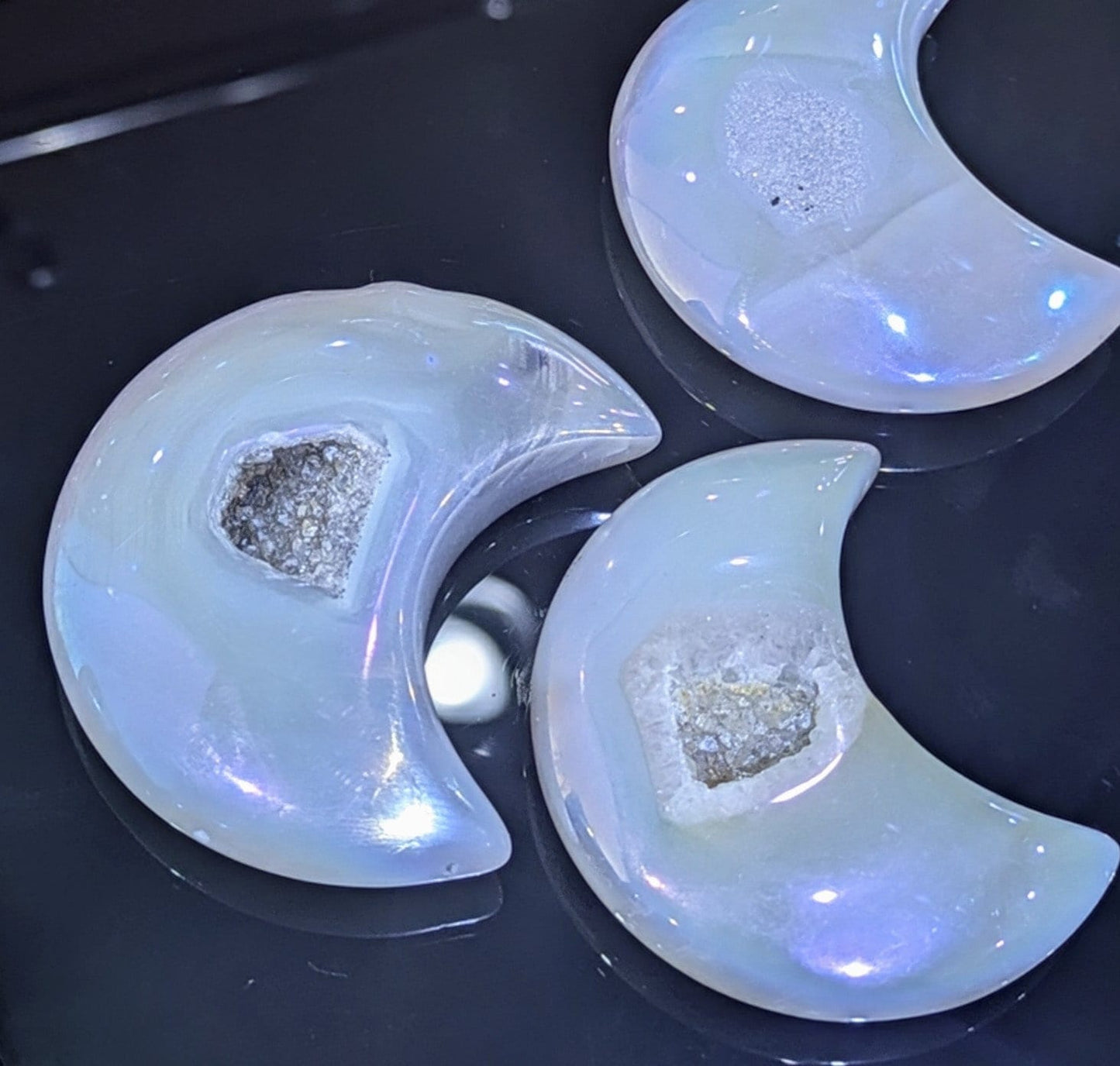 Aura Quartz Crescent Moon with Druzy Center All Tribes Treasures