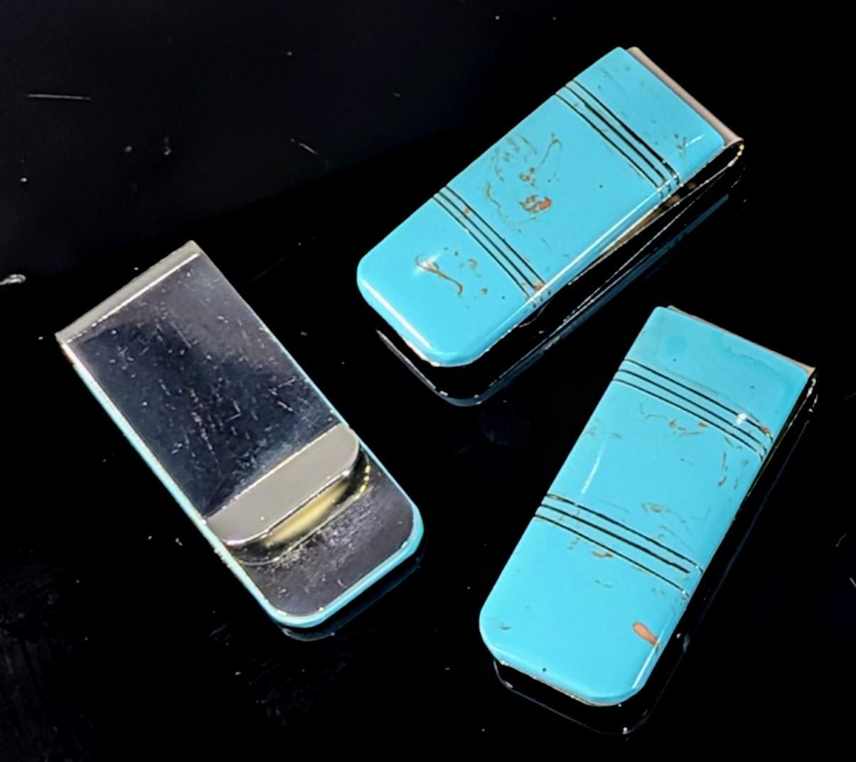 Stainless Steel Money Clip with Sky-Blue Magnesite Inlay All Tribes Treasures