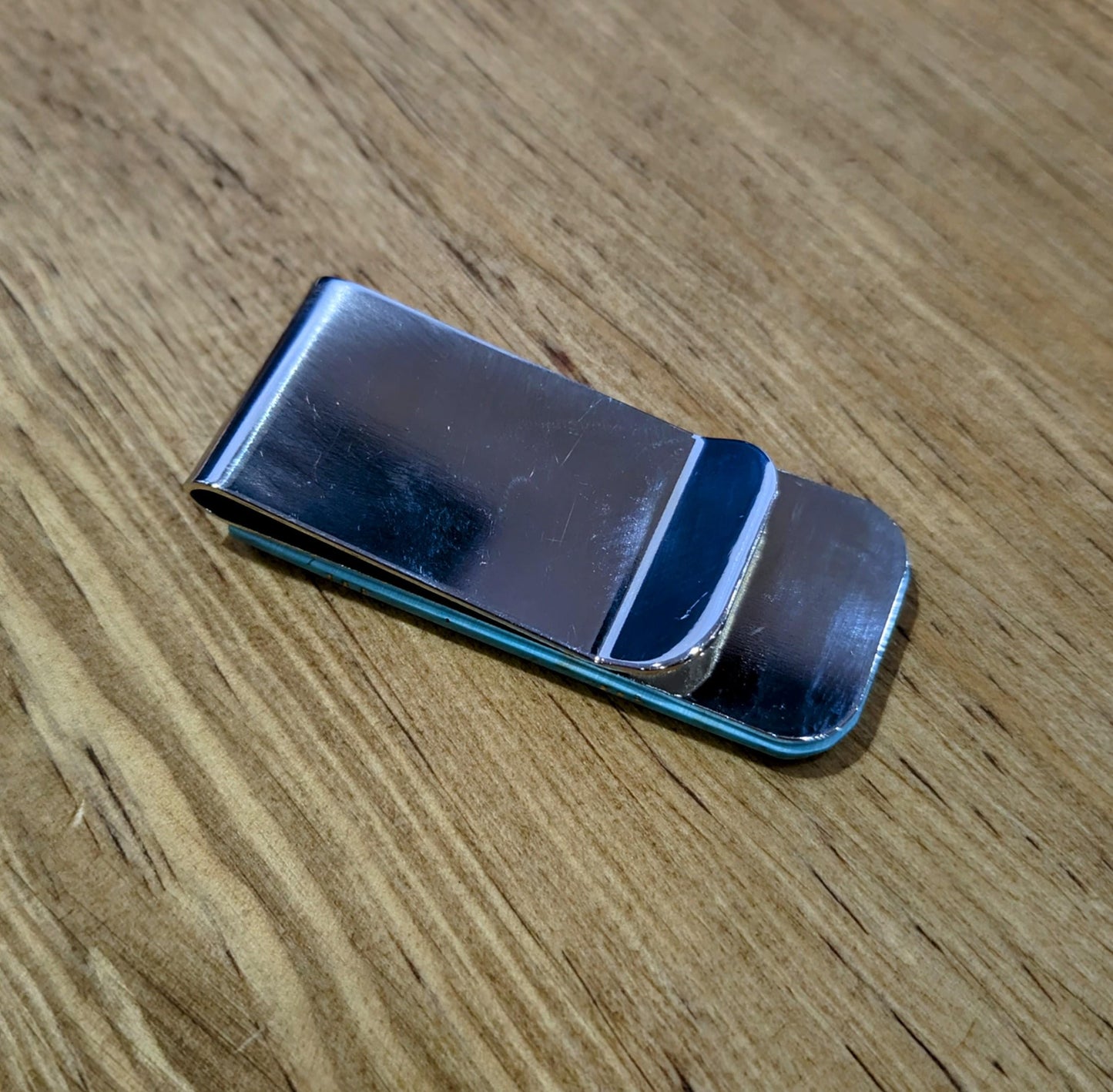 Stainless Steel Money Clip with Sky-Blue Magnesite Inlay All Tribes Treasures