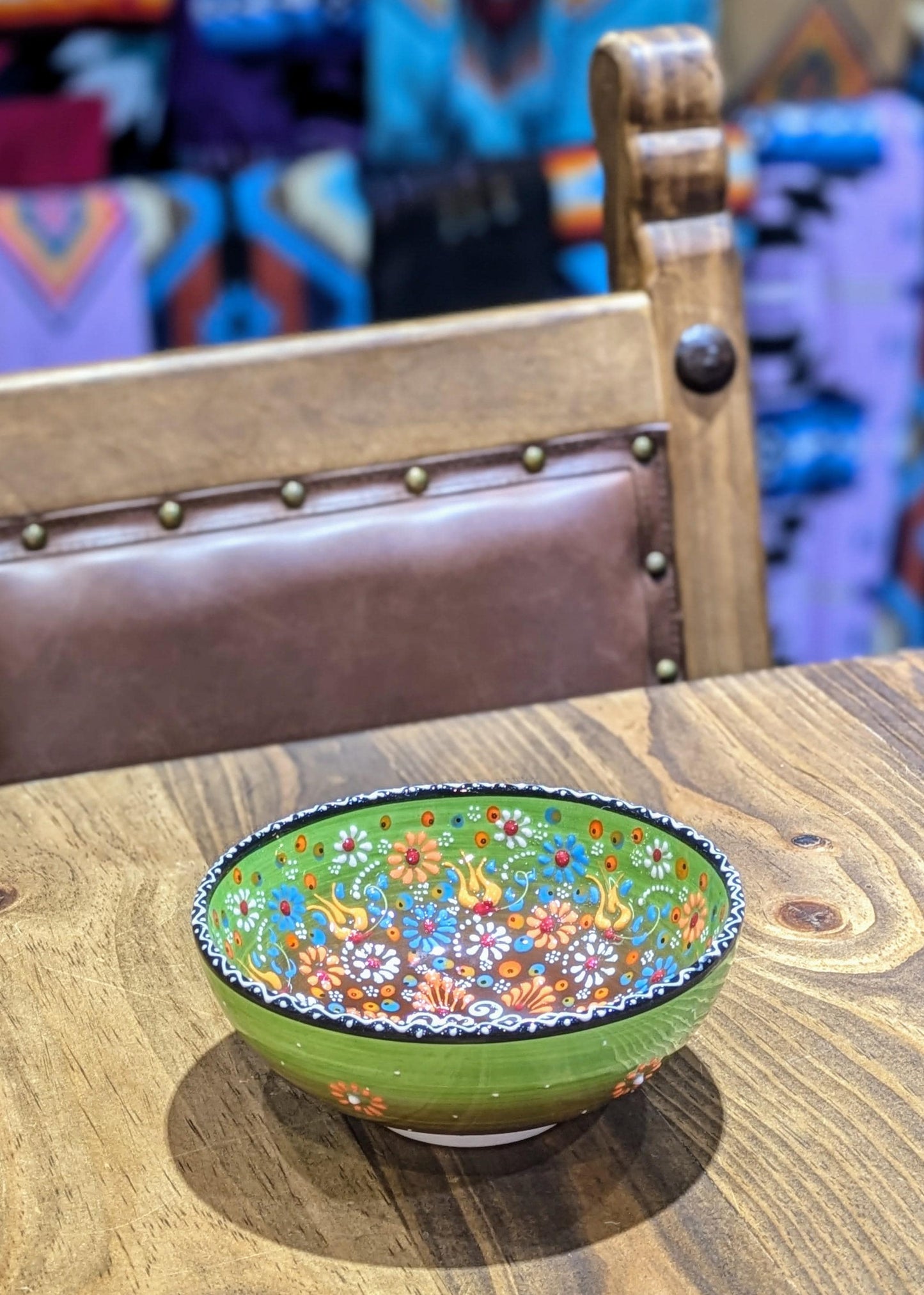Hand-Painted Decorative Bowl with Green Brown Mandala All Tribes Treasures