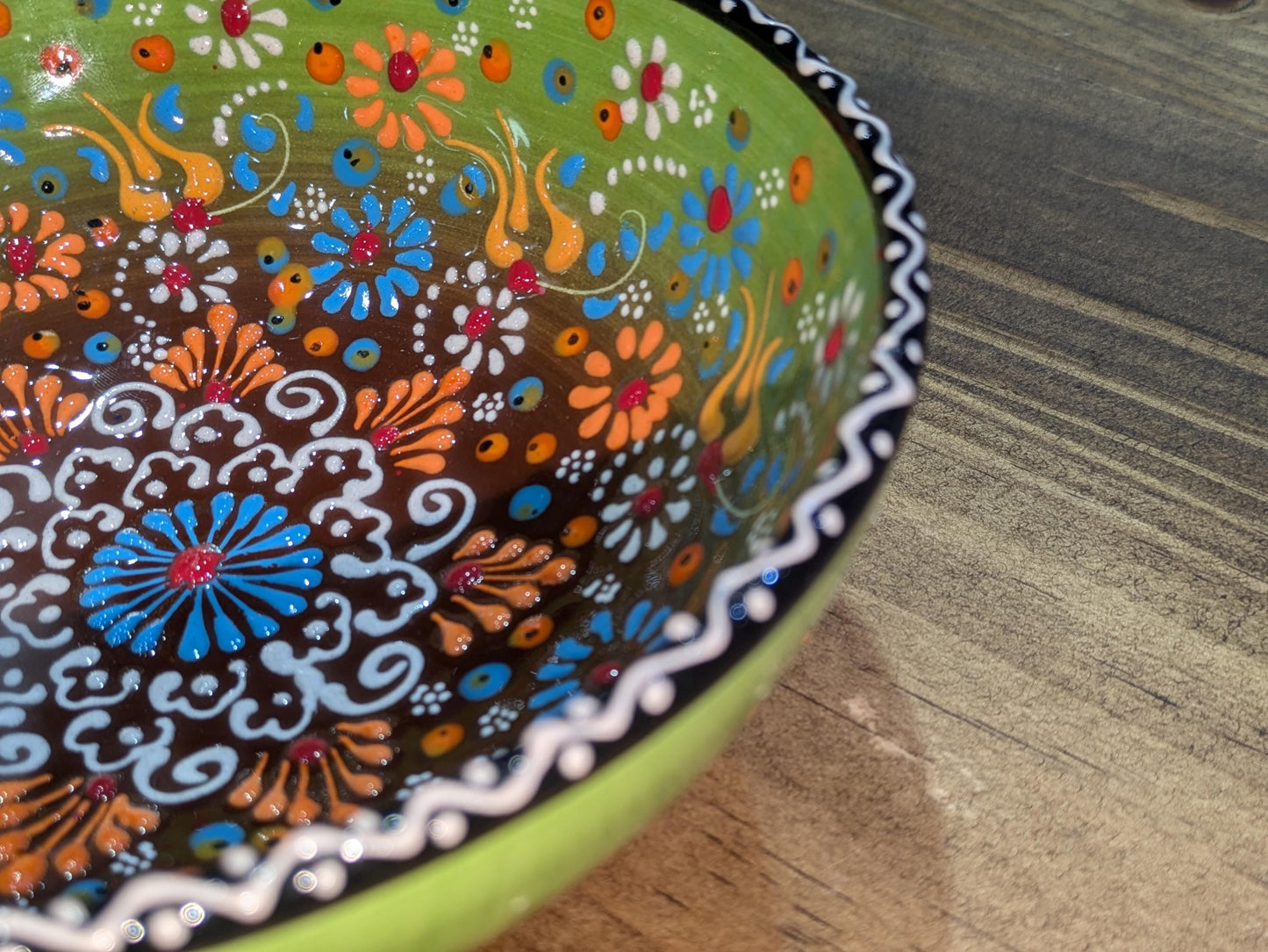 Hand-Painted Decorative Bowl with Green Brown Mandala All Tribes Treasures