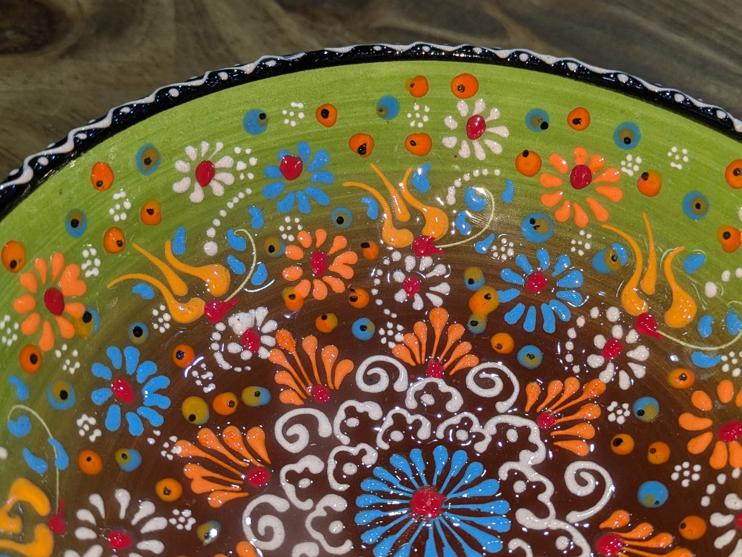 Hand-Painted Decorative Bowl with Green Brown Mandala All Tribes Treasures