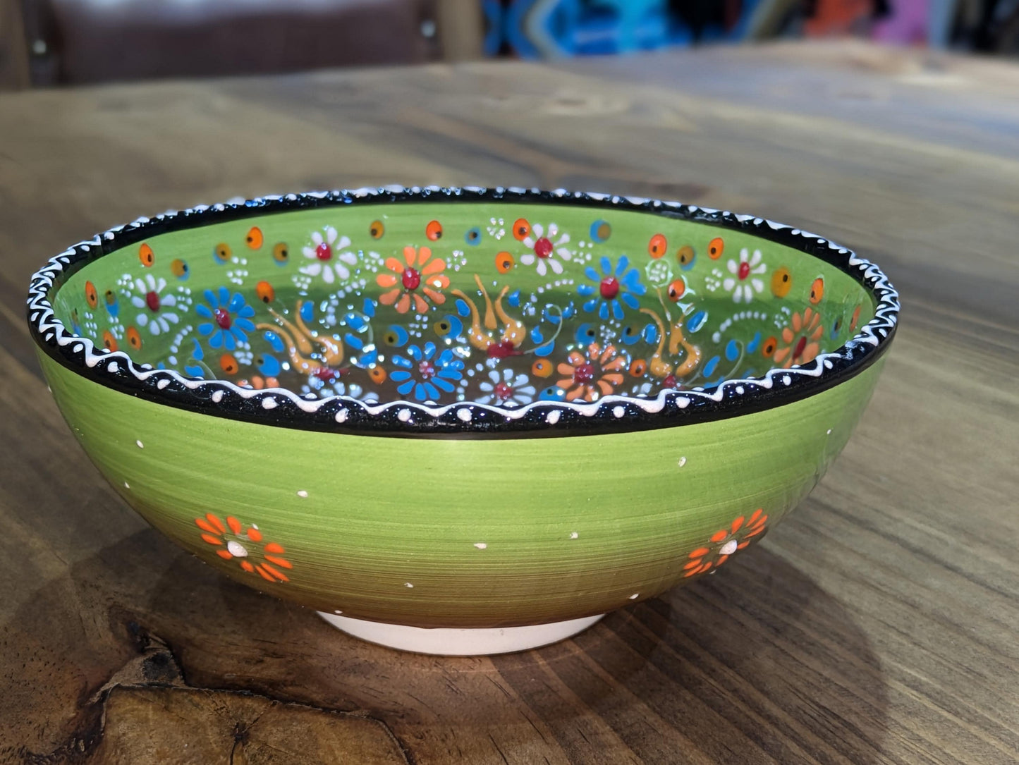 Hand-Painted Decorative Bowl with Green Brown Mandala All Tribes Treasures