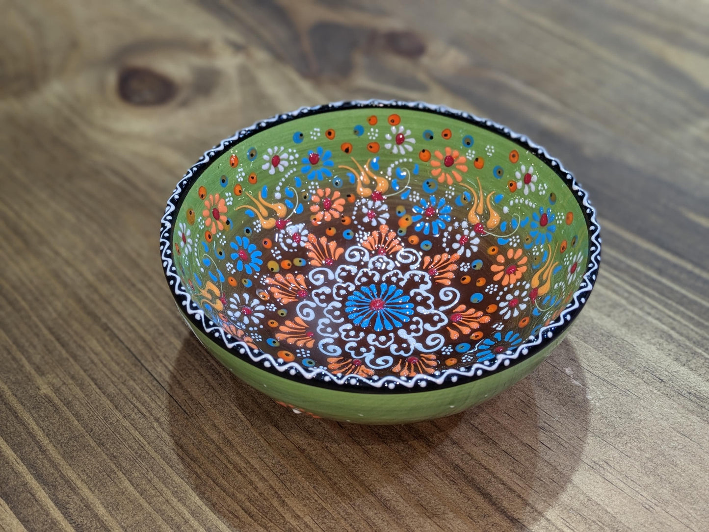 Hand-Painted Decorative Bowl with Green Brown Mandala All Tribes Treasures