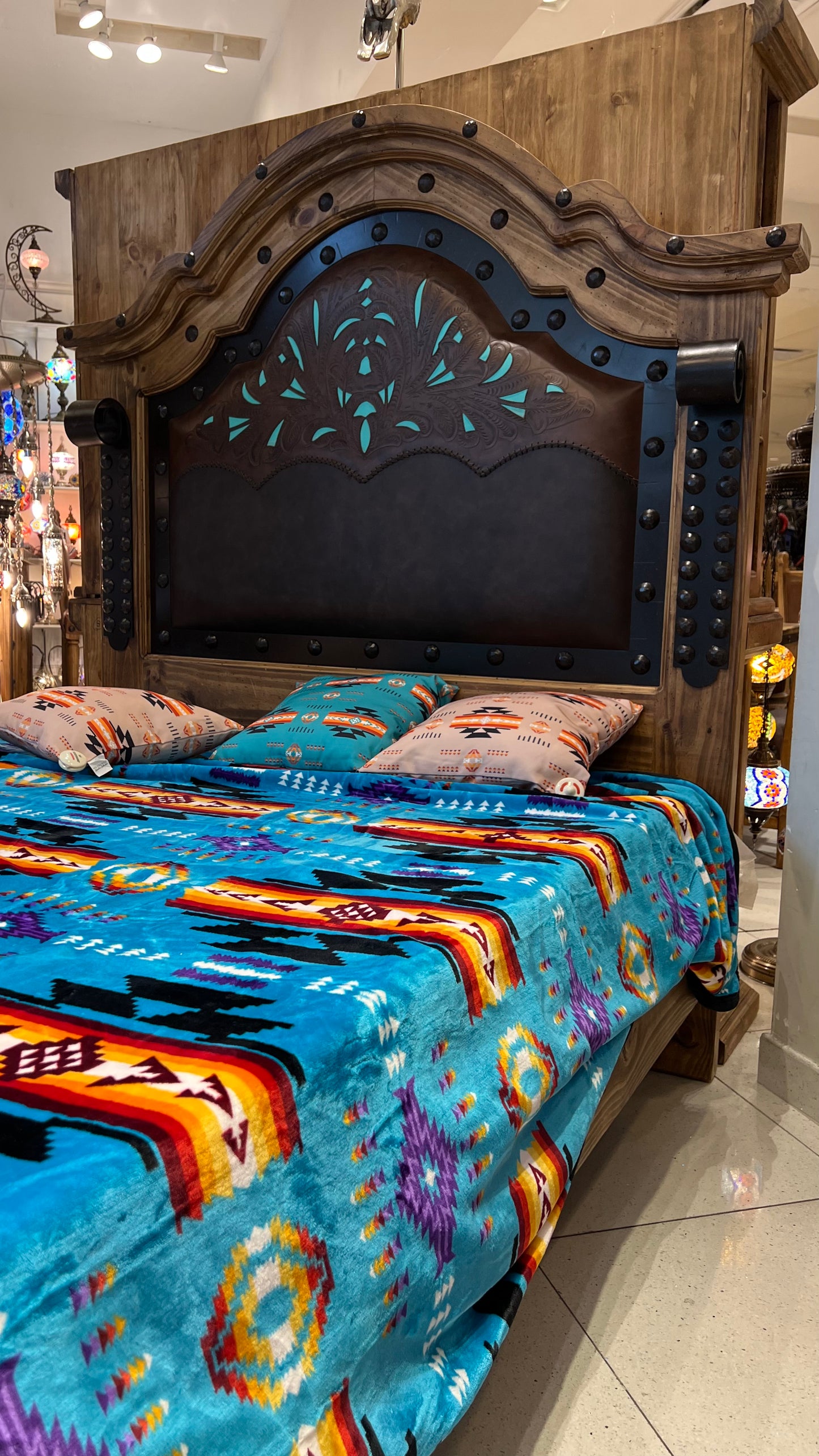 Handcrafted Leather & Pine Bedroom Set | Mexican Artisan | Queen All Tribes Treasures