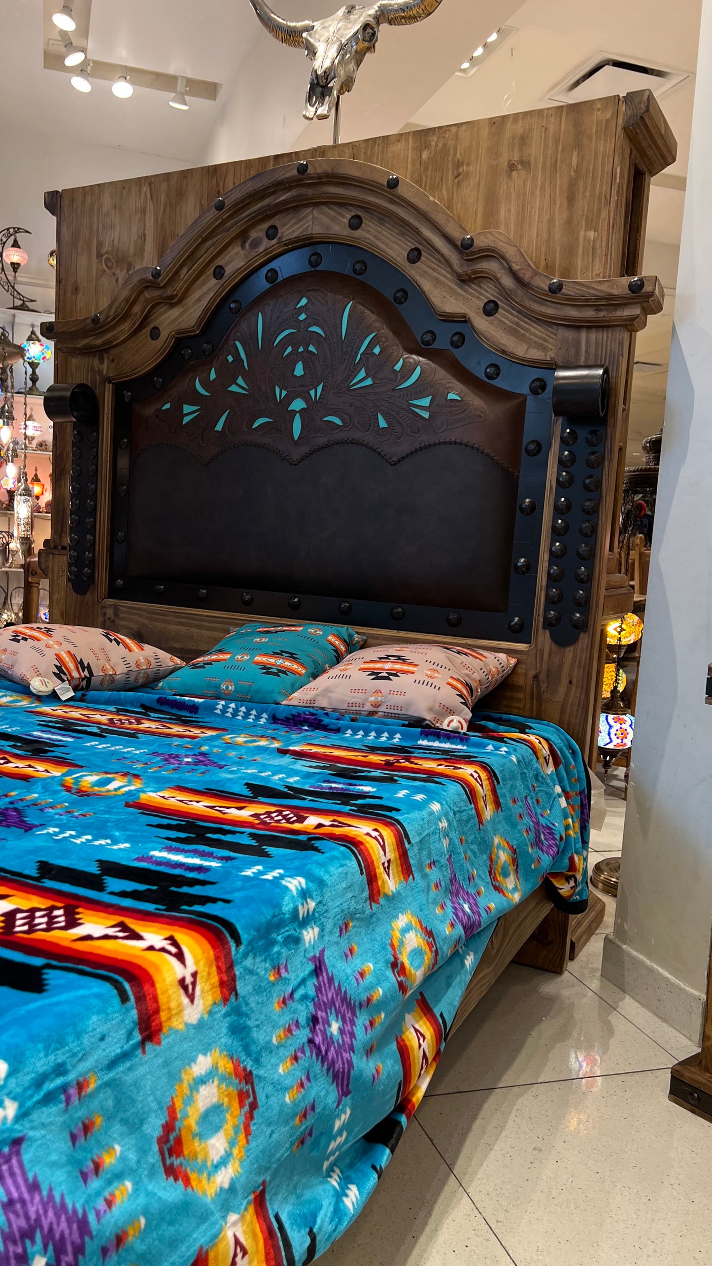 Handcrafted Leather & Pine Bedroom Set | Mexican Artisan | Queen All Tribes Treasures