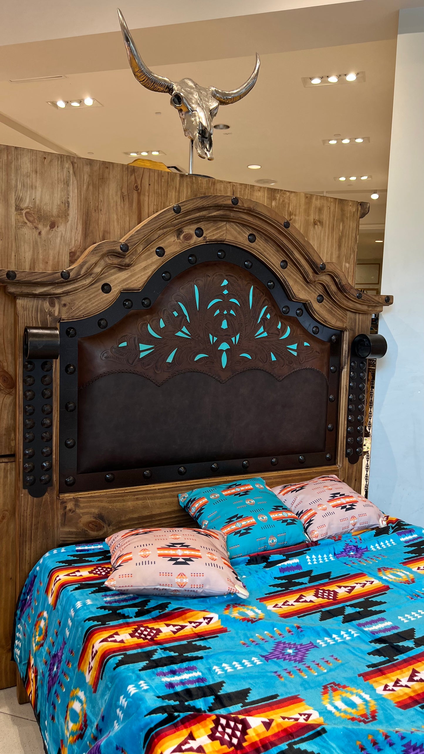 Handcrafted Leather & Pine Bedroom Set | Mexican Artisan | Queen All Tribes Treasures