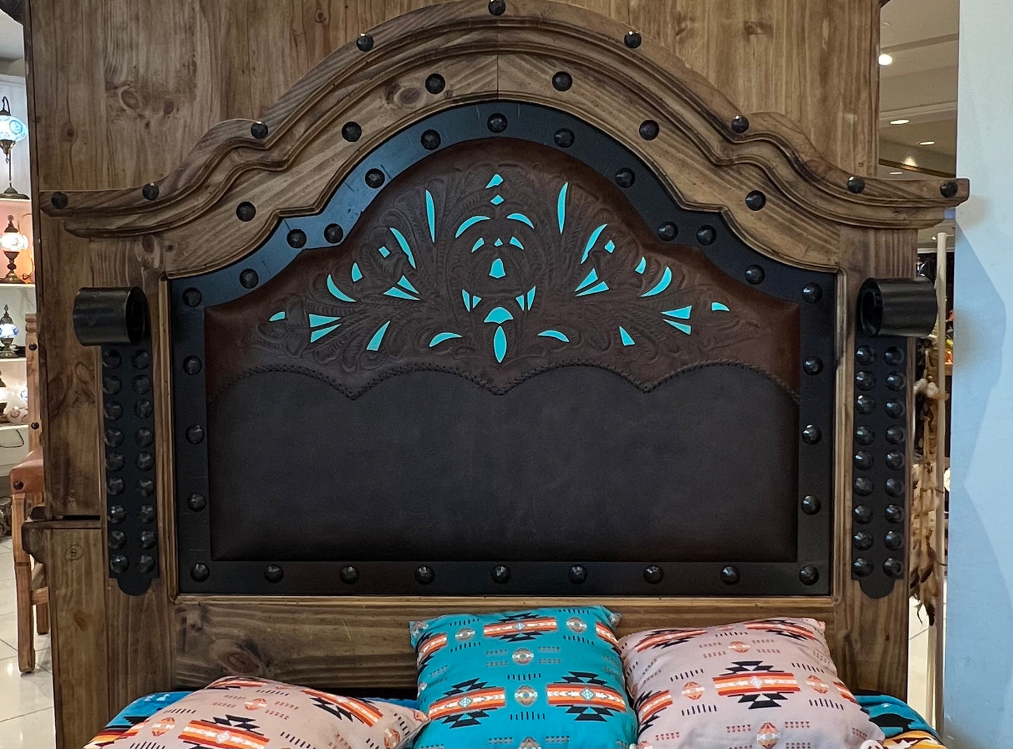 Handcrafted Leather & Pine Bedroom Set | Mexican Artisan | Queen All Tribes Treasures