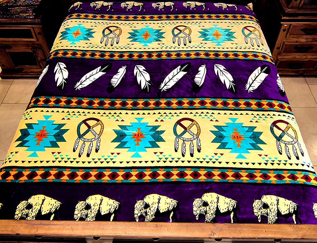 Buffalo Dreamcatcher Protection Blanket – Reversible Queen | Southwestern-Inspired