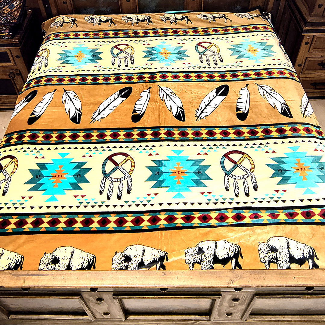 Buffalo Dreamcatcher Protection Blanket – Reversible Queen | Southwestern-Inspired
