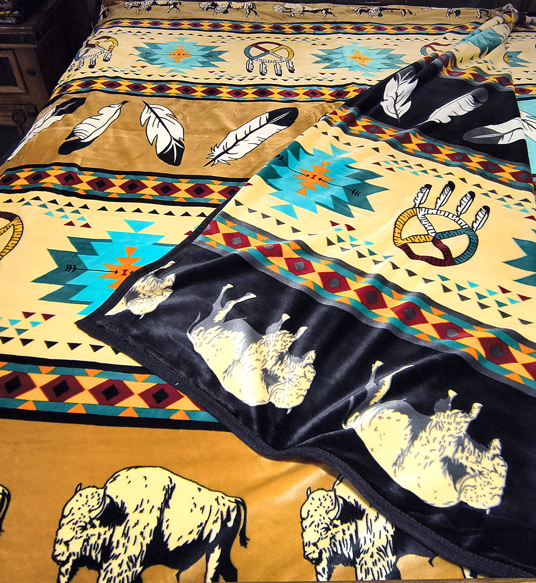 Buffalo Dreamcatcher Protection Blanket – Reversible Queen | Southwestern-Inspired