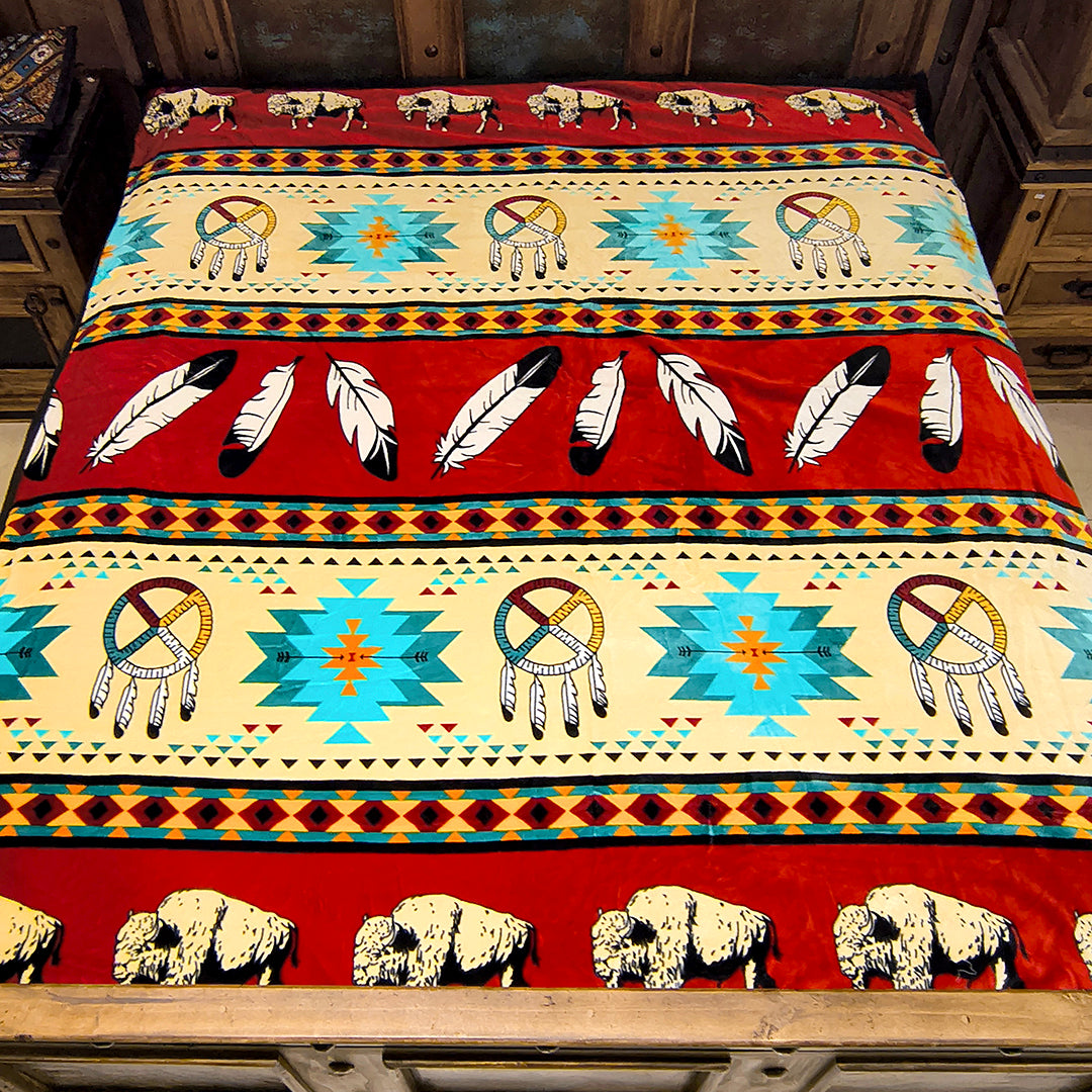 Buffalo Dreamcatcher Protection Blanket – Reversible Queen | Southwestern-Inspired
