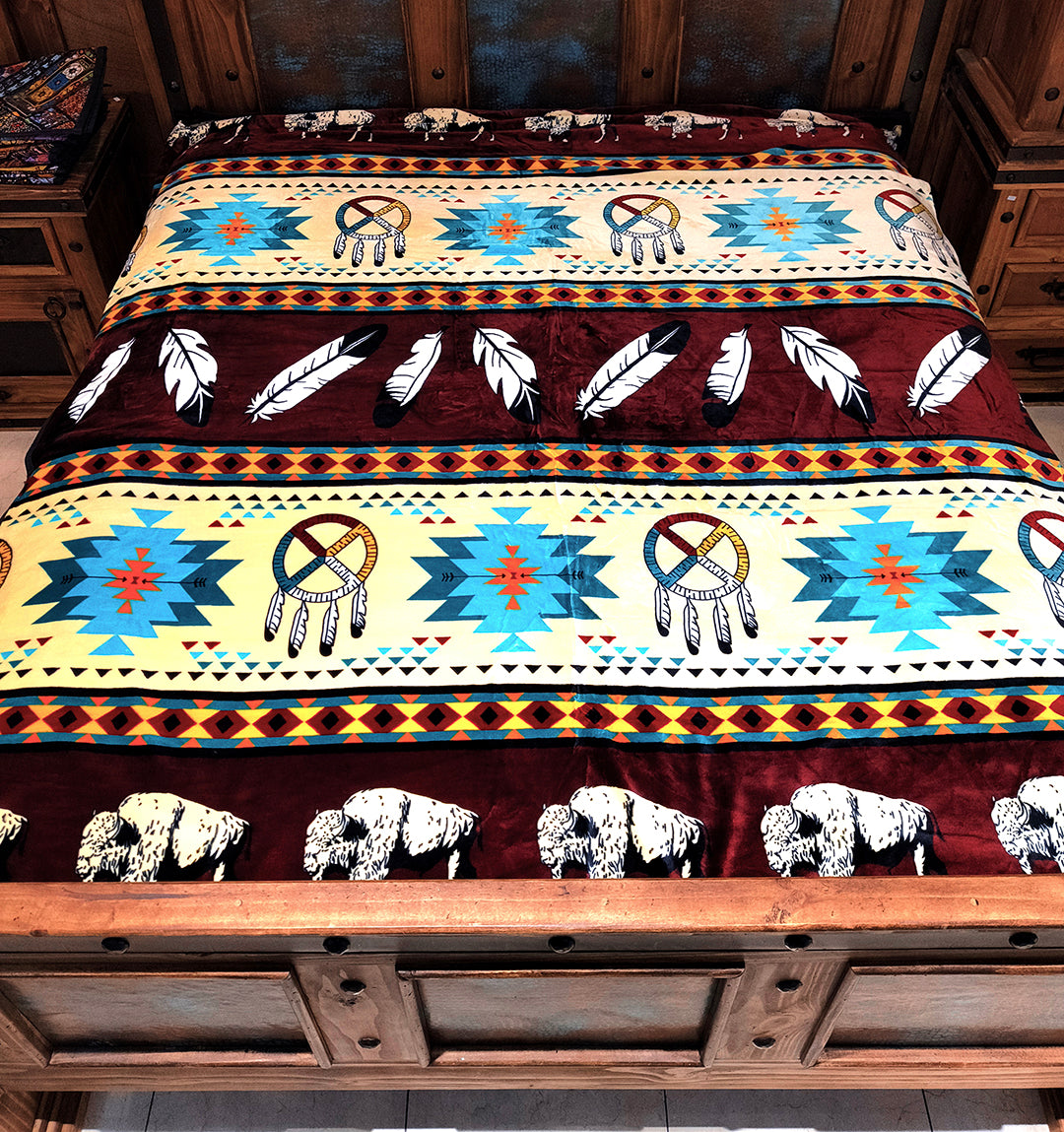 Buffalo Dreamcatcher Protection Blanket – Reversible Queen | Southwestern-Inspired