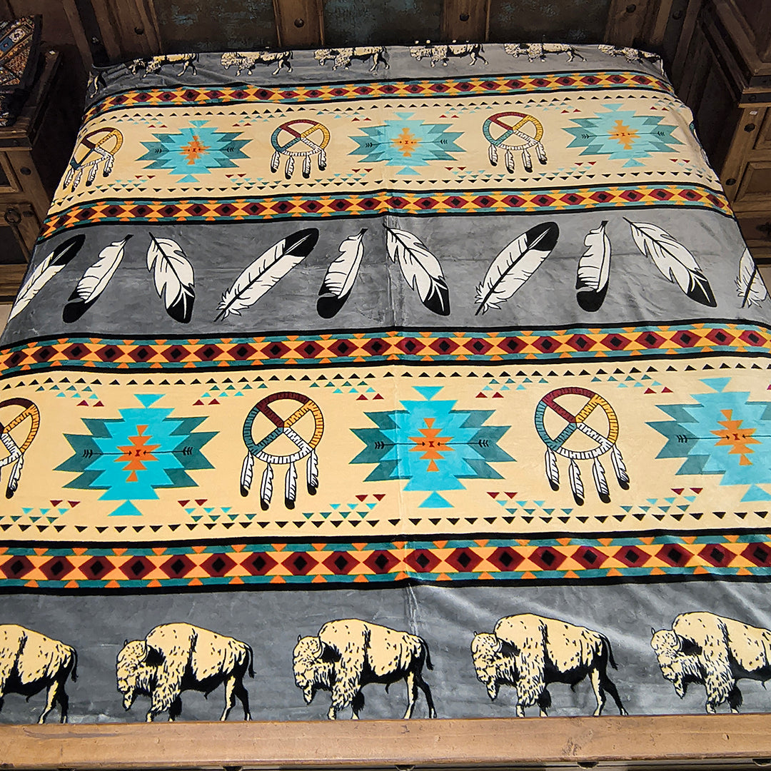 Buffalo Dreamcatcher Protection Blanket – Reversible Queen | Southwestern-Inspired