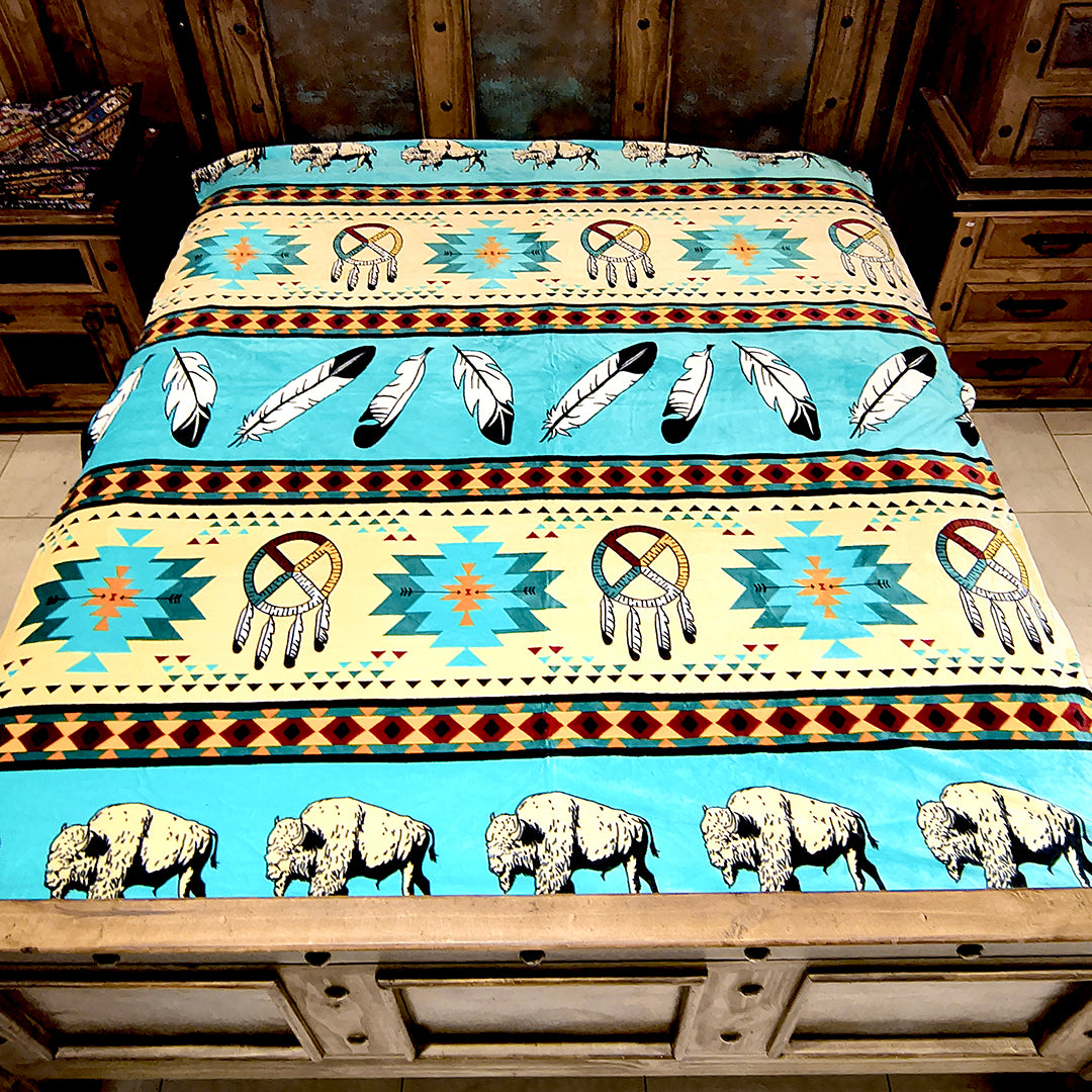 Buffalo Dreamcatcher Protection Blanket – Reversible Queen | Southwestern-Inspired