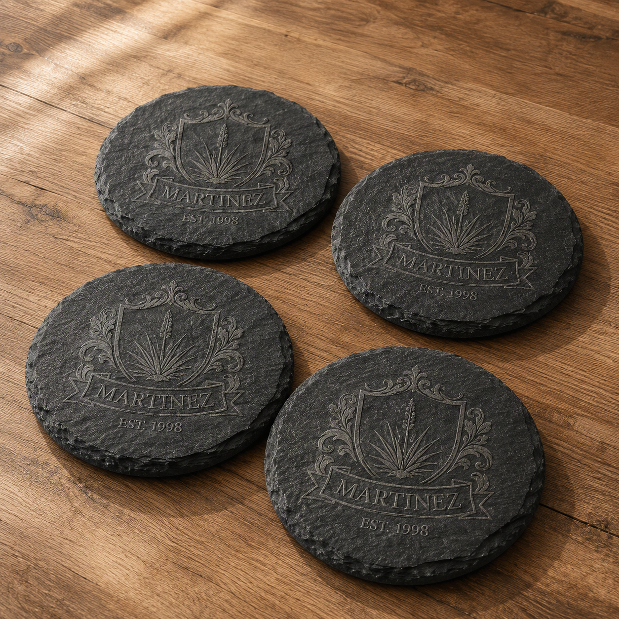 Personalized Engraved 4 Inch Slate Coaster Set of 4