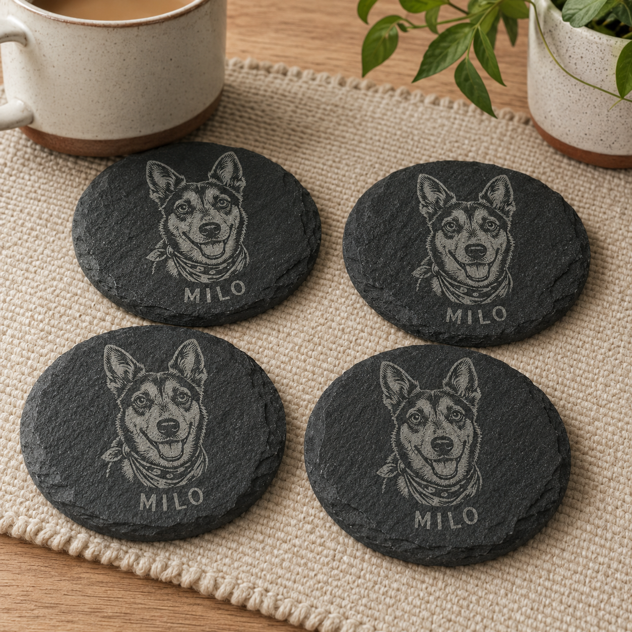Personalized Engraved 4 Inch Slate Coaster Set of 4
