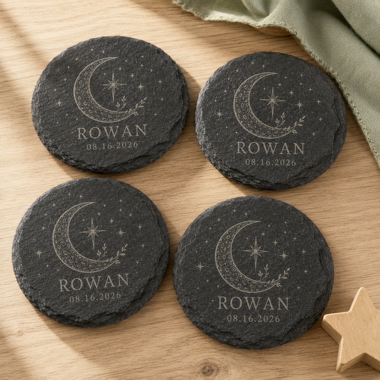 Personalized Engraved 4 Inch Slate Coaster Set of 4