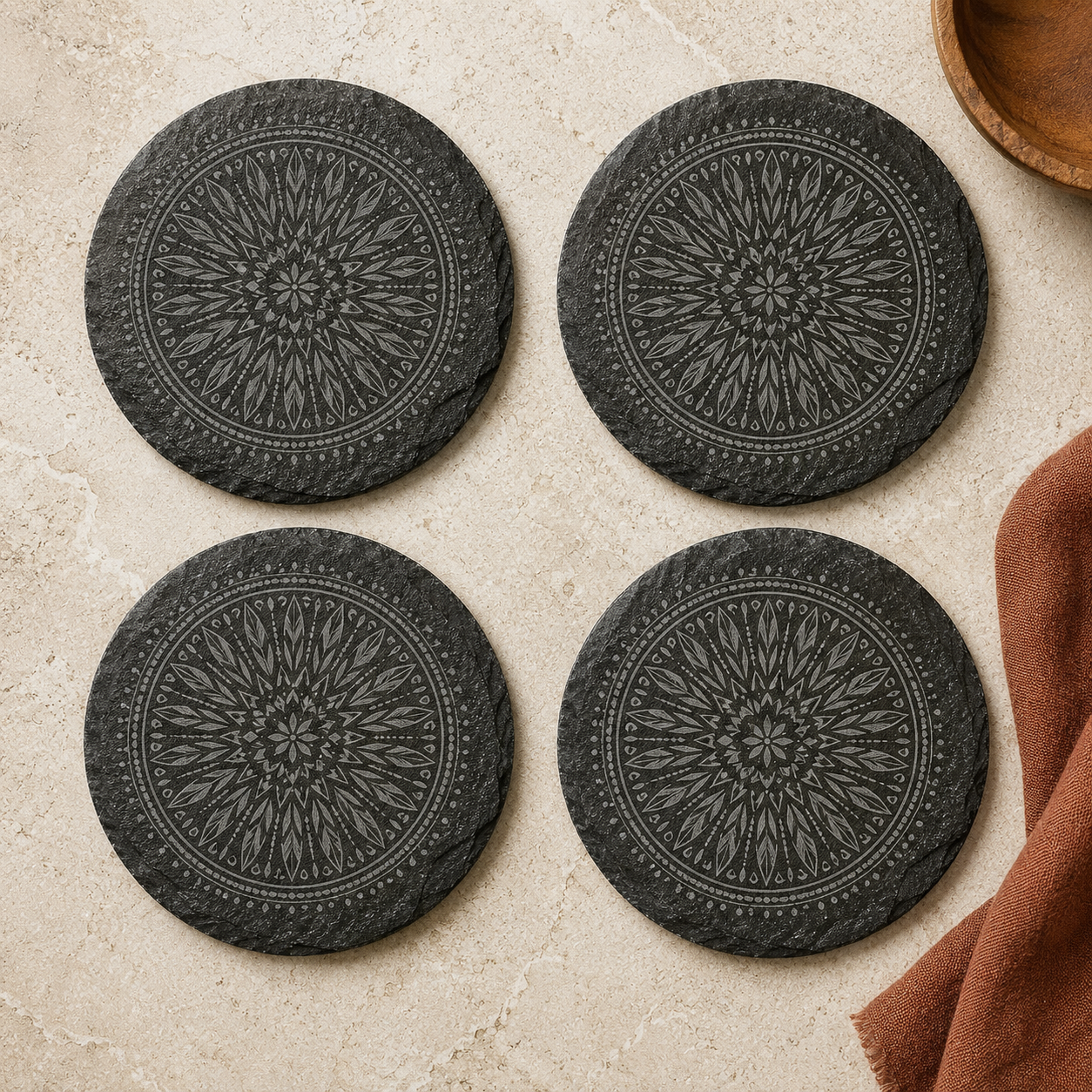 Personalized Engraved 4 Inch Slate Coaster Set of 4