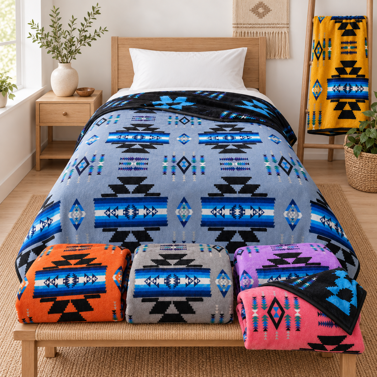 Storm Pattern Full/Twin Blanket – Reversible Southwestern Geometric Throw