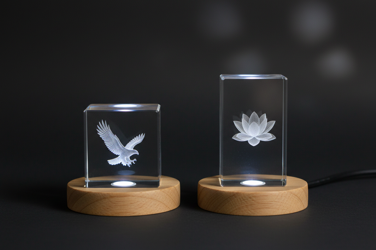 Both Sizes – Small Natural Wood White LED Base
