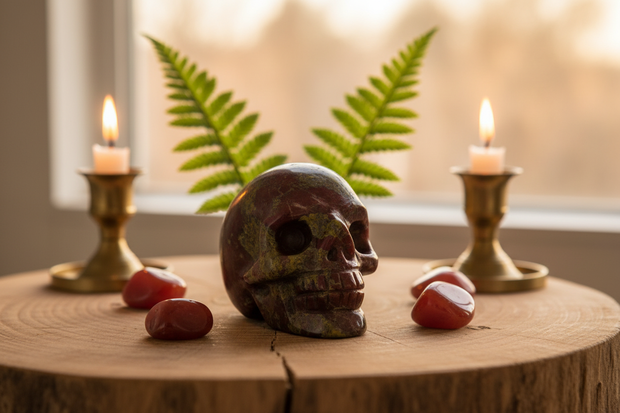 Dragon Blood Jasper Skull Lifestyle - Accurate