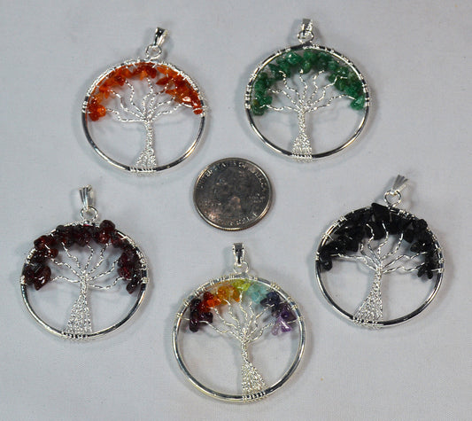 1.5-inch Natural Healing Crystals Tree of Life Chakra Gemstone Pendant - Mother&#39;s/Father&#39;s Day or Birthday/Birthstone Gift