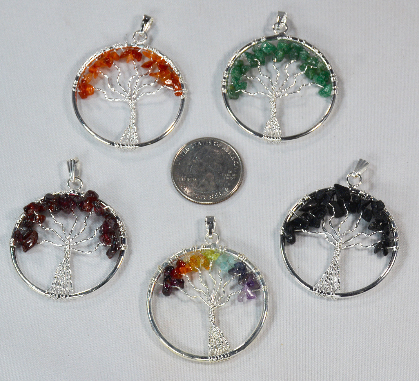 1.5-inch Natural Healing Crystals Tree of Life Chakra Gemstone Pendant - Mother&#39;s/Father&#39;s Day or Birthday/Birthstone Gift