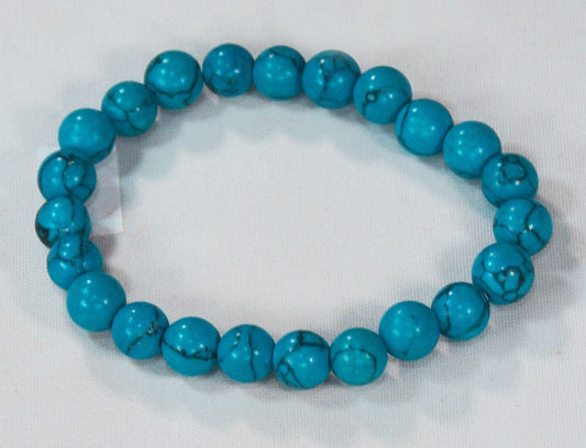 8mm Round Bead Dyed Howlite (Turquoise-Like) Stretch Bracelet – Healing Stone Jewelry