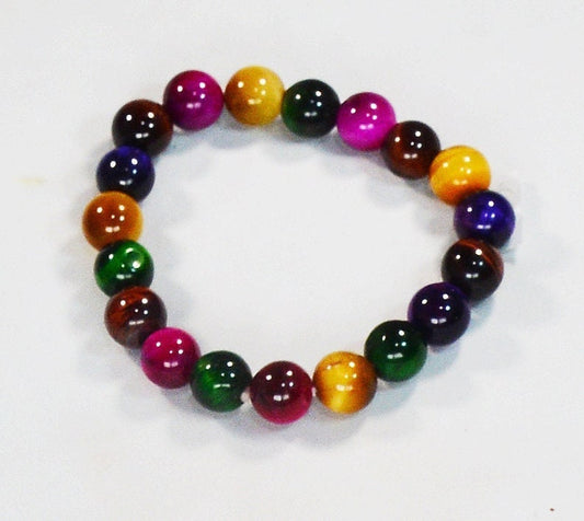 10mm Multi-Color Fiberoptic (Cat&#39;s Eye) Beaded Stretch Bracelet