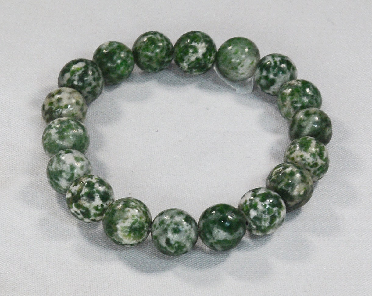 Tree Agate Stretch Bracelet on White Cord  Natural Stone Jewelry - 12mm Beads