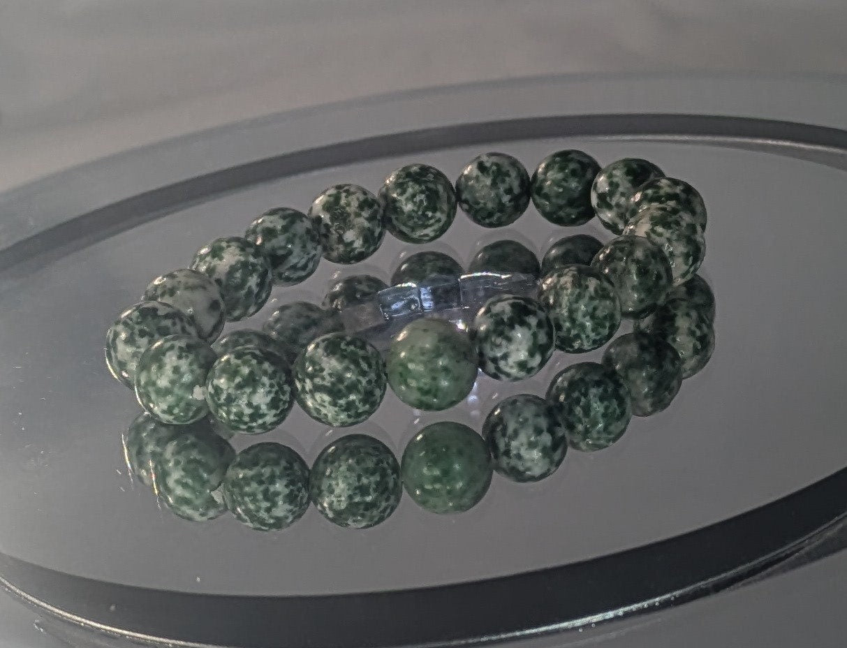 Tree Agate Stretch Bracelet on White Cord  Natural Stone Jewelry - 12mm Beads