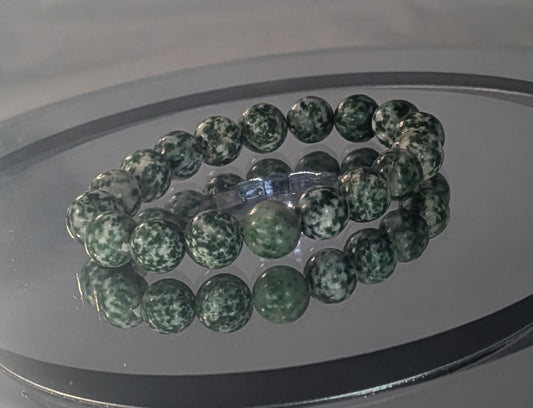 Tree Agate Stretch Bracelet on White Cord  Natural Stone Jewelry - 12mm Beads