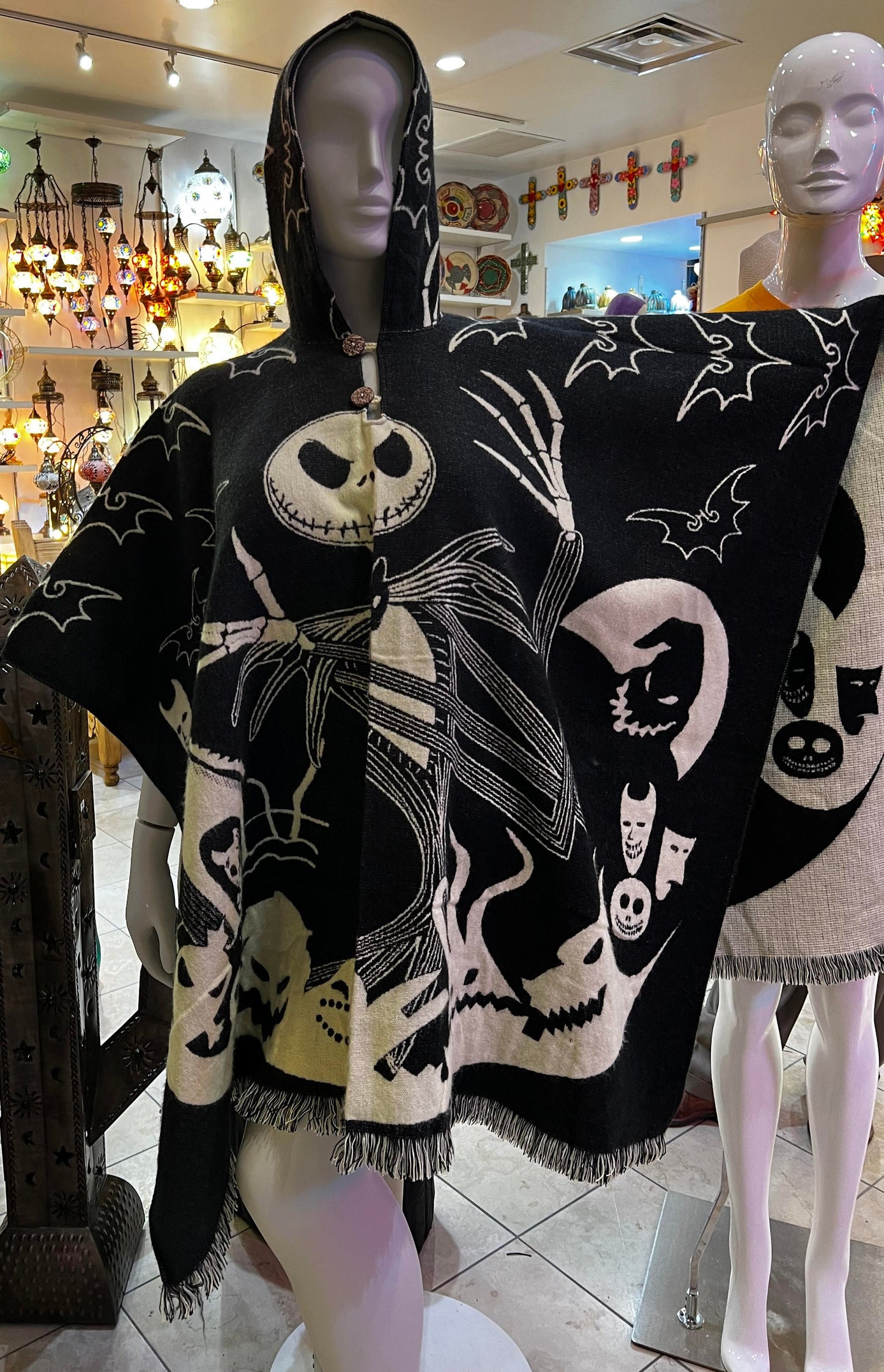 Reversible Jack Skellington Poncho  Hooded Nightmare Before Christmas Wool Blend