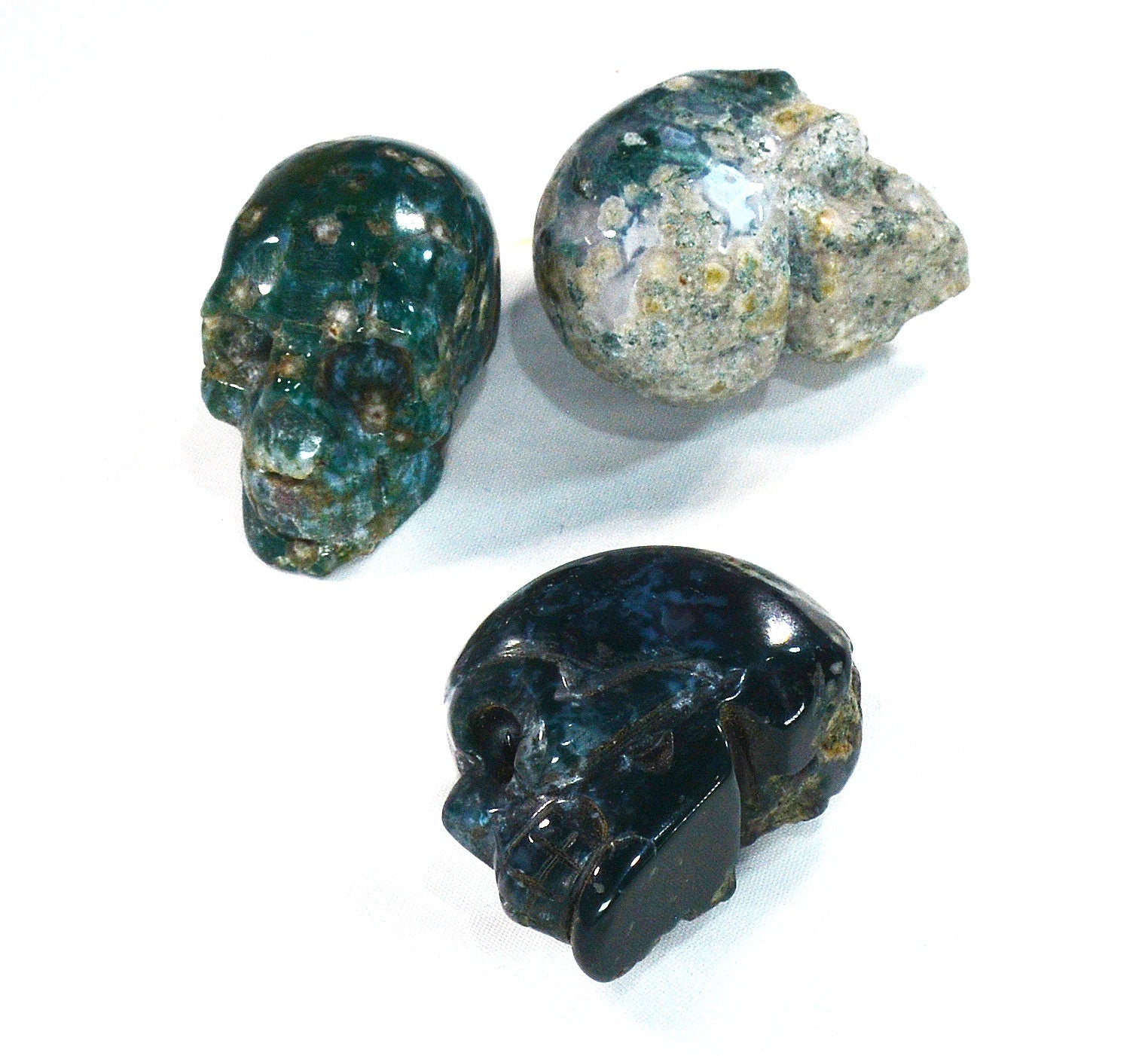 Moss Agate Skull for Growth & Balance All Tribes Treasures