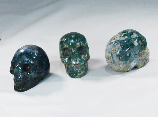 Moss Agate Skull for Growth & Balance All Tribes Treasures