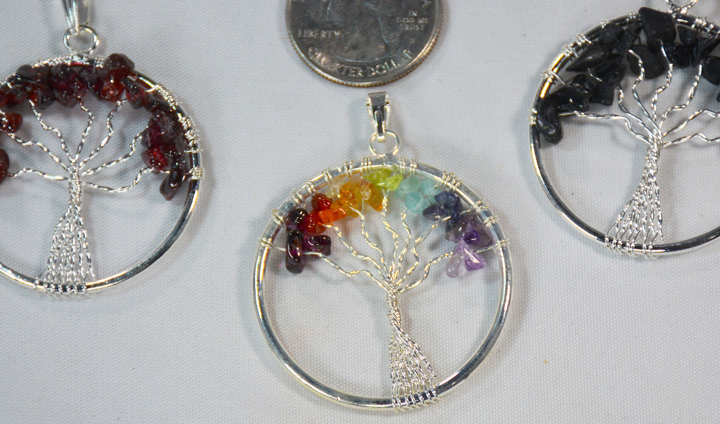 1.5-inch Natural Healing Crystals Tree of Life Chakra Gemstone Pendant - Mother&#39;s/Father&#39;s Day or Birthday/Birthstone Gift