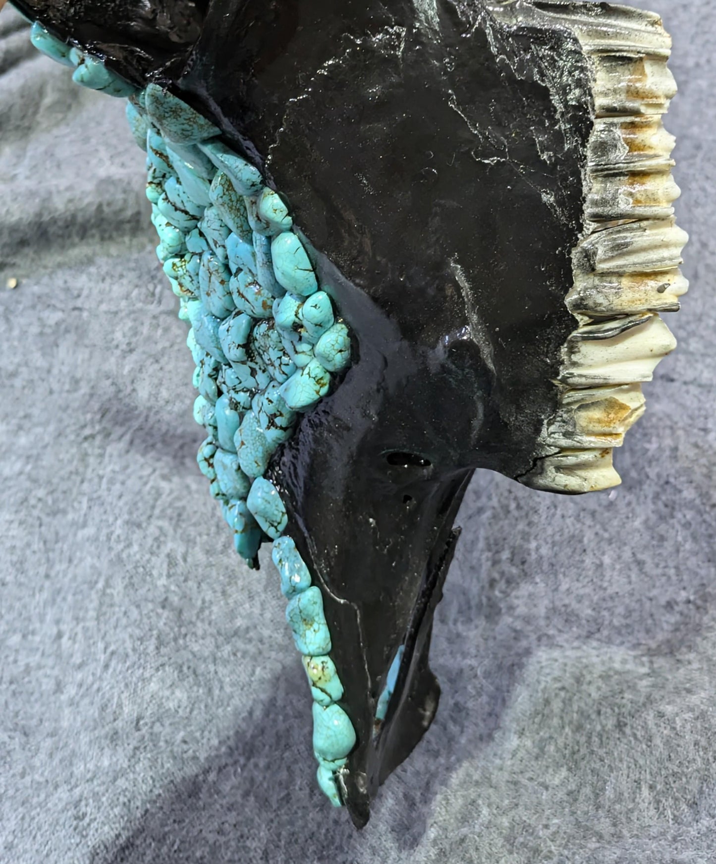 Handcrafted Navajo Bull Skull  Turquoise Magnesite Adornments