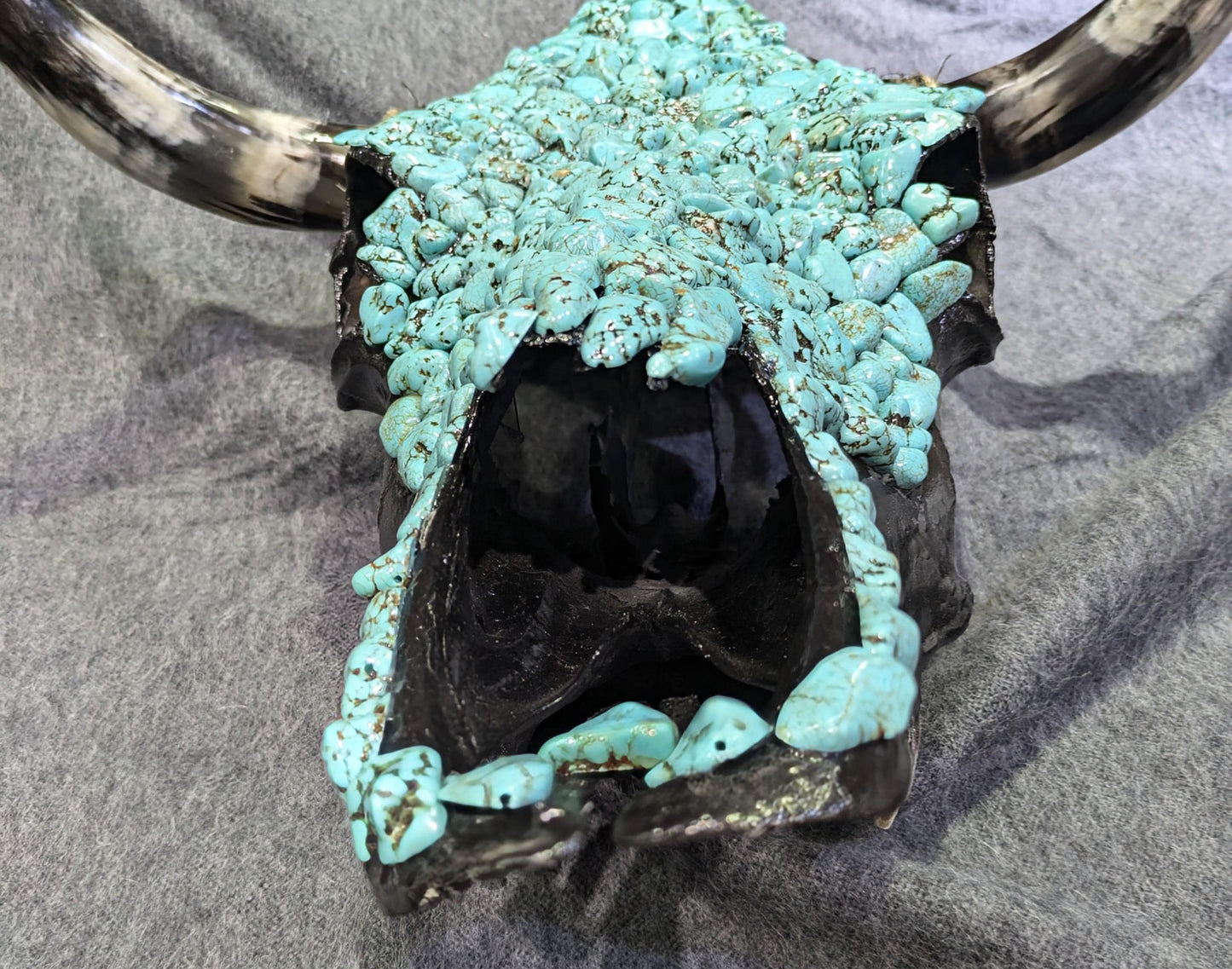 Handcrafted Navajo Bull Skull  Turquoise Magnesite Adornments