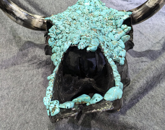 Handcrafted Navajo Bull Skull  Turquoise Magnesite Adornments