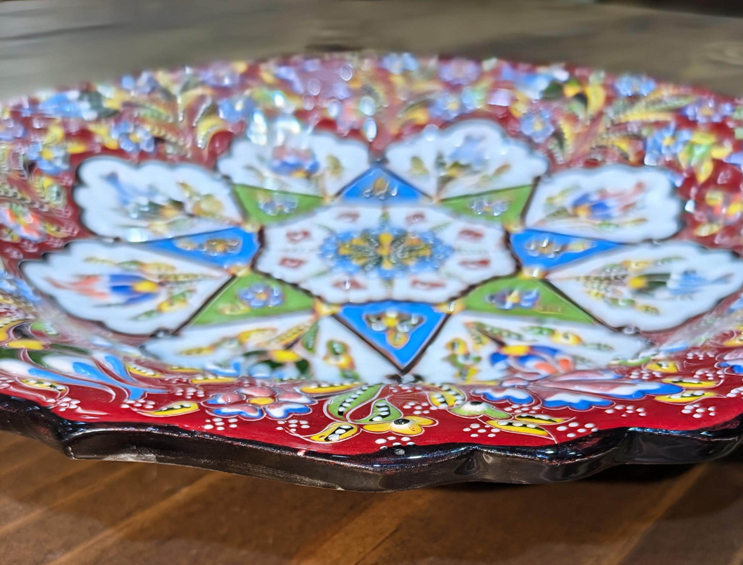 Hand-Painted Ceramic Plate – Mandala Floral Design | Textured 3D Art | Handcrafted by Emir Gini